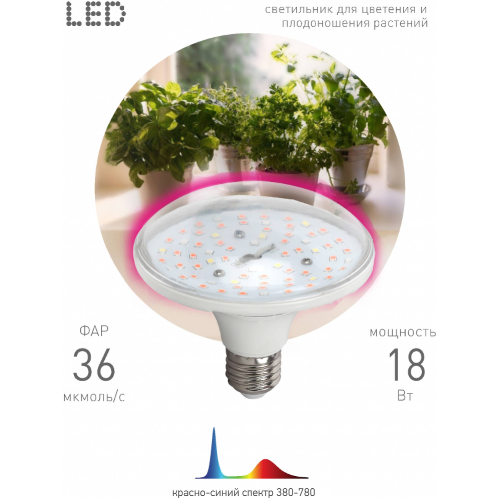 Лампа «ЭРА» LED FITO-18W-RB-E27, Б0049533, красно-синего спектра