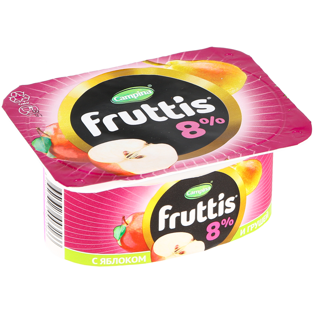 Йо­гурт­ный про­дукт «Fruttis» груша, яблоко, клуб­ни­ка, 8%, 115 г