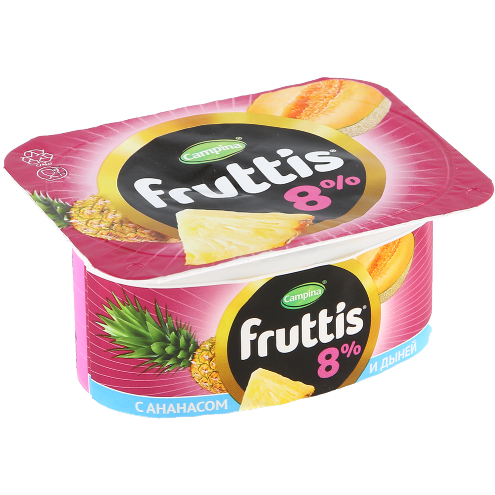 Йо­гурт­ный про­дукт «Fruttis» Су­пер­экс­т­ра, ананас-дыня, малина, 8.0%, 115 г