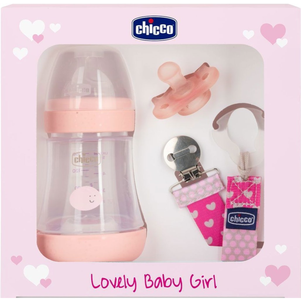 Картинка товара Набор детский «Chicco» Perfect Girl, бутылочка с соской, 150 мл + пустышка + клипса-держатель для пустышки, 20211610000