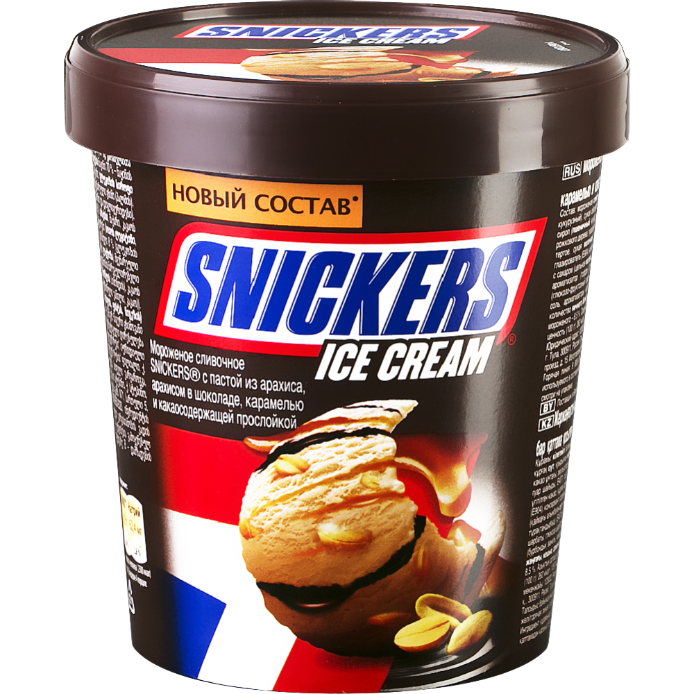 Мороженое сливочное «Snickers» с арахисом в шоколаде и карамелью, 340 г #0