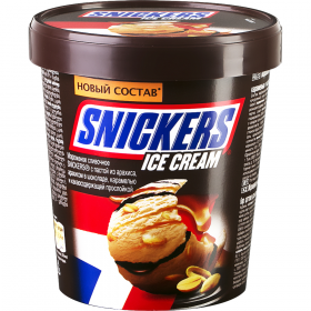 Мо­ро­же­ное сли­воч­ное «Snickers» с ара­хи­сом в шо­ко­ла­де и ка­ра­ме­лью, 340 г