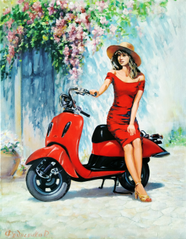 Картиа маслом "Honda Joker и девушка в красном"