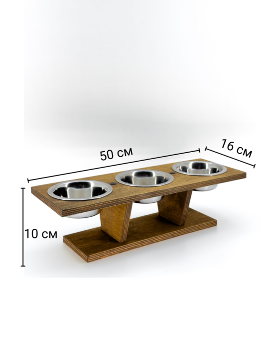 Три миски по 400 мл на деревянной подставке для кота и небольшой собаки
