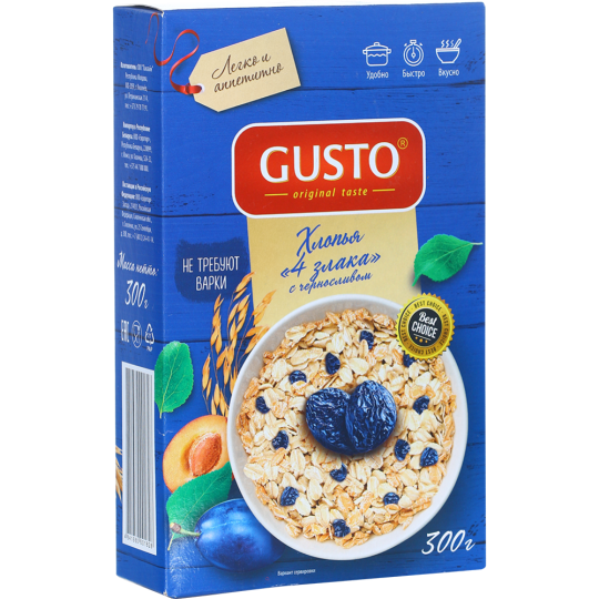 Хлопья мультизлаковая «Gusto» 4 злака с черносливом, 300 г