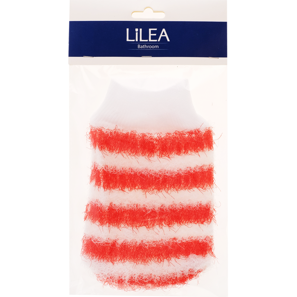 Мочалка массажная для тела «Lilea» арт. УХ-001, белая с краснай полосой