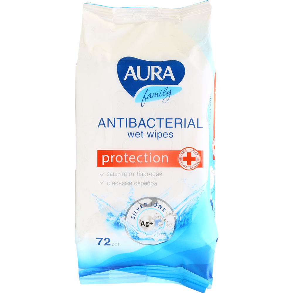 Влажные салфетки «Aura» с антибактериальнм эффектом, 72 шт. #0