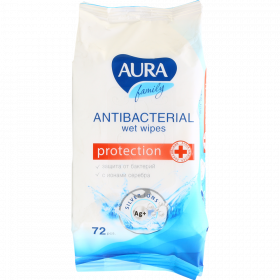 Влаж­ные сал­фет­ки «Aura» с ан­ти­бак­те­ри­аль­нм эффек­том, 72 шт.