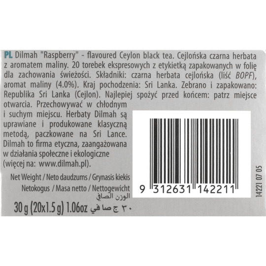 Чай черный «Dilmah» с ароматом малины, 30 г