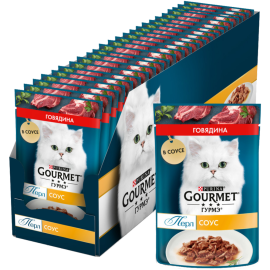 Корм для кошек «Gourmet» Perle, говядина в соусе, 26 х 75г