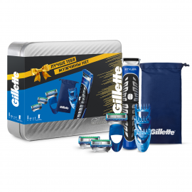 Подарочный набор ма­шин­ка для стриж­ки волос / триммер / бритва и стайлер для бритья мужской Gillette Styler + 3 кассеты Fusion Proglide Power + 3 сменных насадки + батарейка + сумочка-чехол