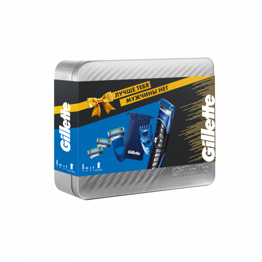 Подарочный набор ма­шин­ка для стриж­ки волос / триммер / бритва и стайлер для бритья мужской Gillette Styler + 3 кассеты Fusion Proglide Power + 3 сменных насадки + батарейка + сумочка-чехол