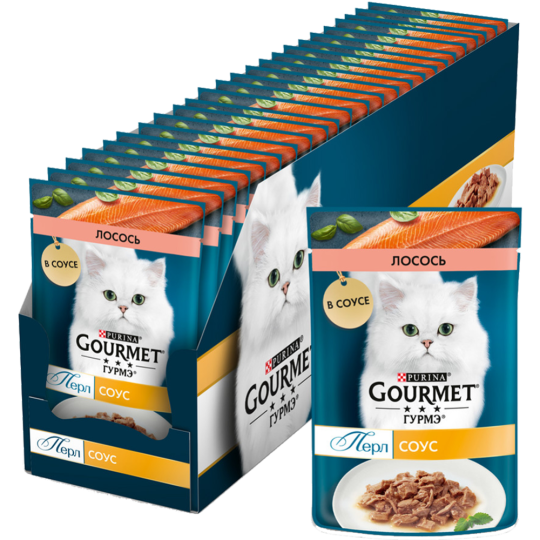 Корм для кошек «Gourmet» Perle, лосось в соусе, 26 х 75г