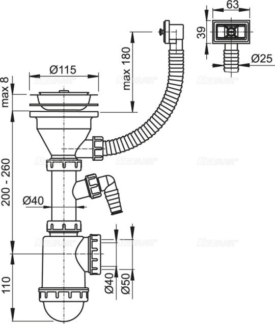 Сифон для мойки A447P-DN50/40