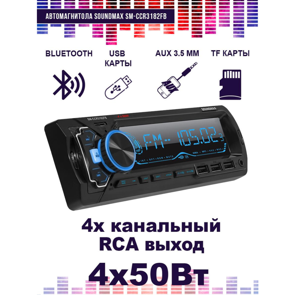 Автомагнитола «Soundmax» SM-CCR3182FB, черный