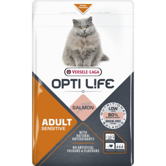 Корм для кошек «Opti Life» Cat, полнорационный, для кошек с чувствительным пищеварением, лосось, 441318, 1 кг