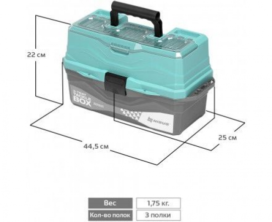 Ящик для снастей трехполочный NISUS Tackle Box, Бирюзовый