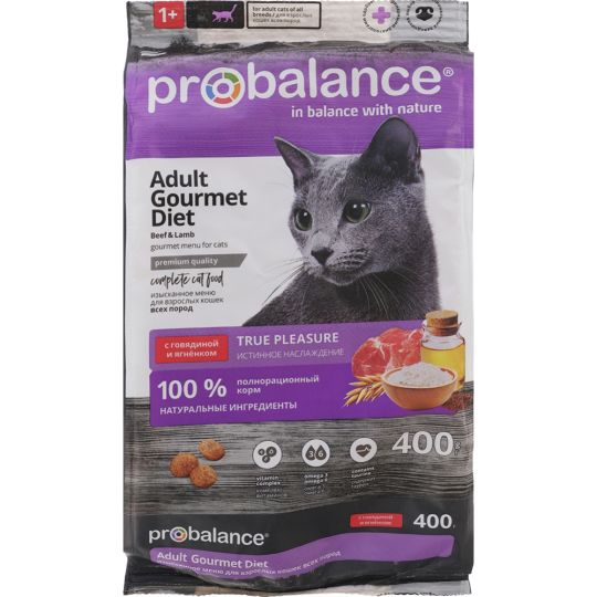 Корм для кошек «ProBalance» Gourmet Diet, с говядиной и ягненком, 400 г