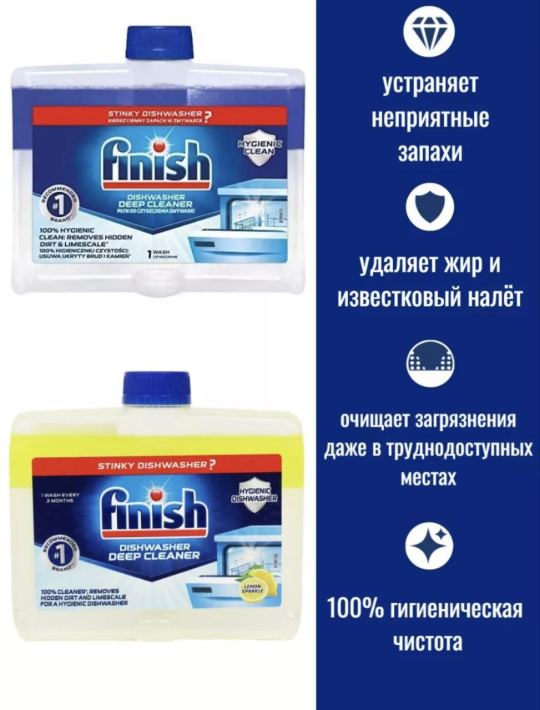 Finish Dishwasher Cleaner для глубокой очистки вашей посудомоечной машины 500 мл (2 шт.) с ароматом лимона