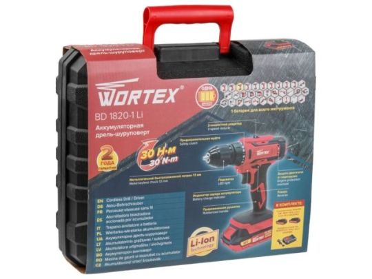 Аккум. дрель-шуруповерт WORTEX BD 1820-1, 8 В, 30 Н*м, Артикул: 0329209