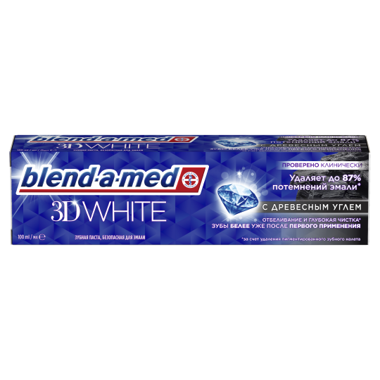 Зубная паста от­бе­ли­ва­ю­щая Blend-a-med 3D White Древесный Уголь для безопасного отбеливания для ежедневного применения 2 шт. х 100 мл