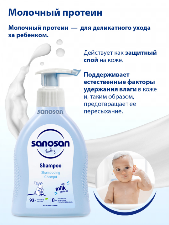 Шампунь для малышей Sanosan, с молочным протеином, 200 мл (арт. 40891030)