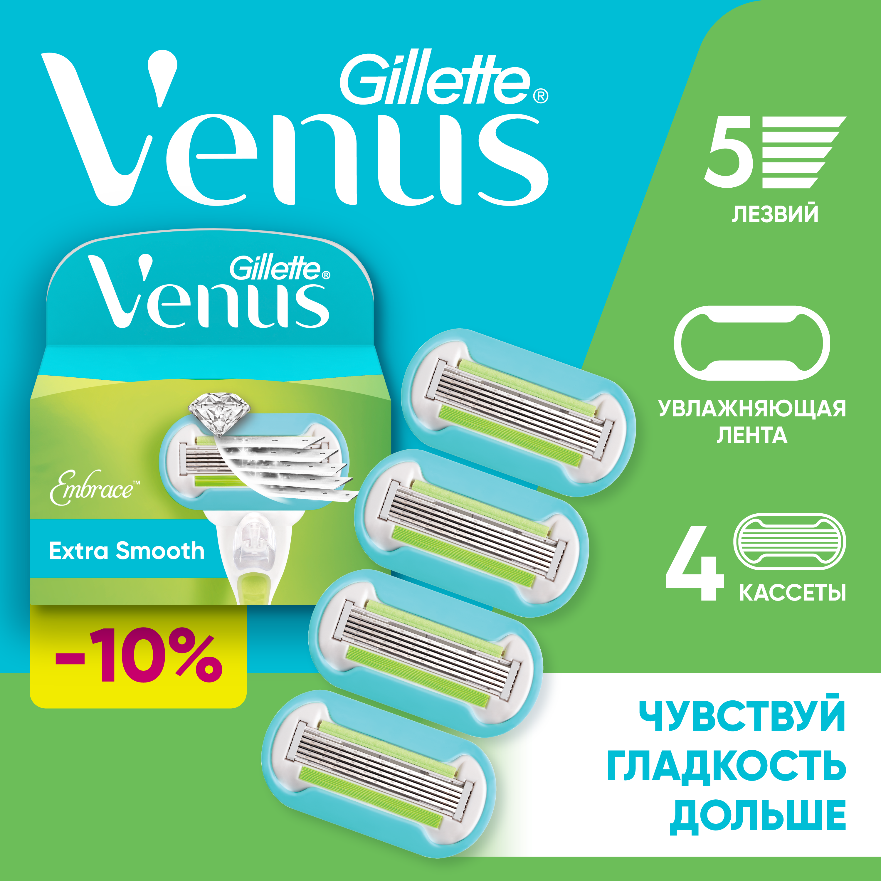 Сменные кассеты / лезвия для бритья женские Gillette Venus Embrace Extra Smooth 4 шт.