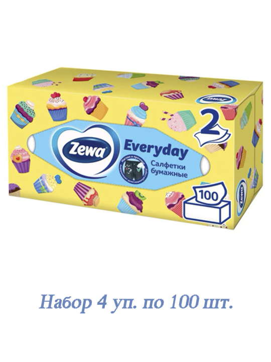 Набор салфетки бумажные 2-х слойные Zewa Everyday 4 коробки х 100шт.