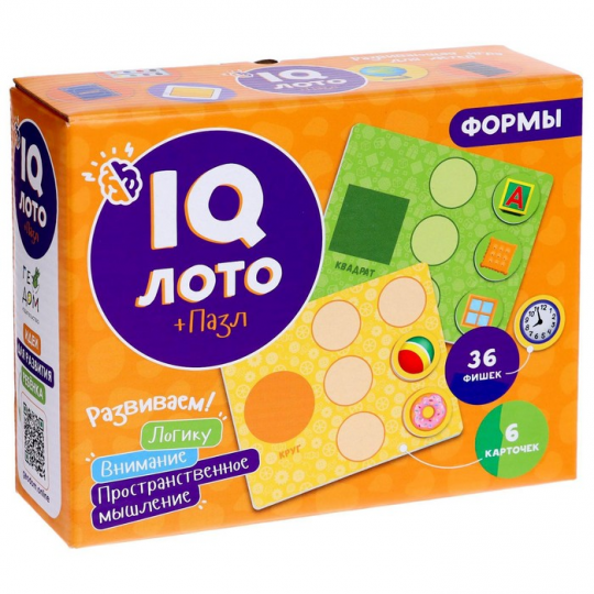 IQ Лото. Формы. 6 карточек 36 фишек. ГЕОДОМ