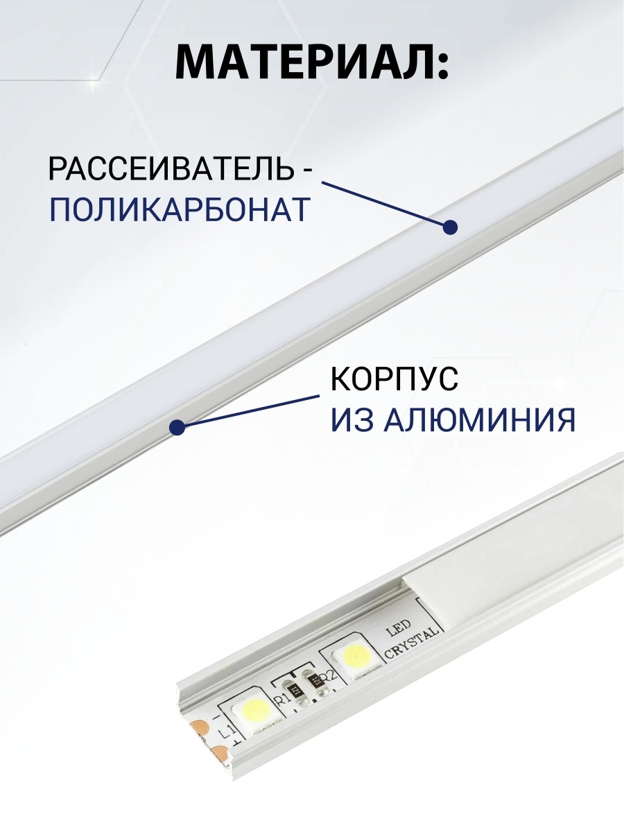 Алюминиевый профиль накладной 1506 (1 м), матовый рассеиватель, 2 заглушки, 2 крепежа TDM SQ0331-0481