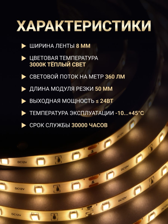 Комплект светодиодной подсветки "Сделай сам" (лента LED 5м LSR-2835WW60-4,8-IP65-12В + драйвер + выключатель) LSR1-1-060-65-1-05-S1