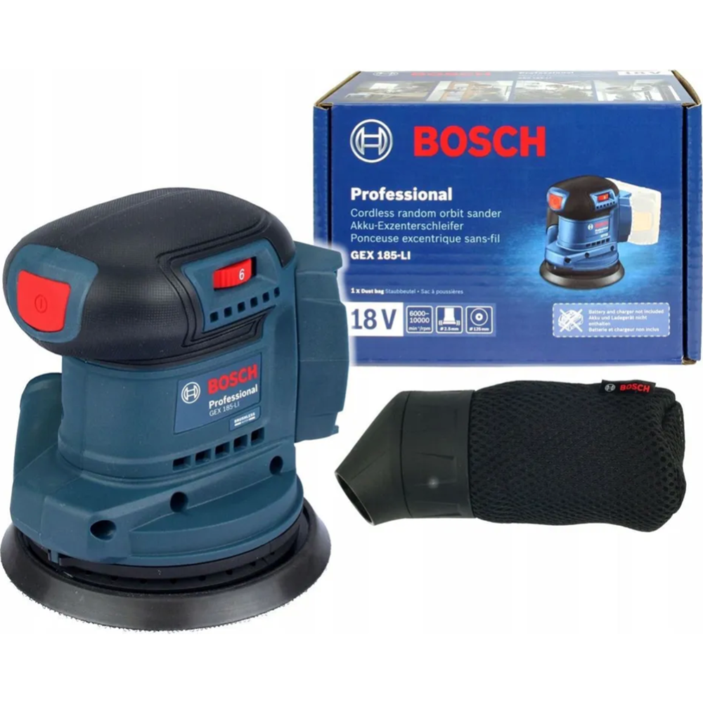 Эксцентриковая шлифмашина «Bosch» GEX 185-LI Professional, 0.601.3A5.020