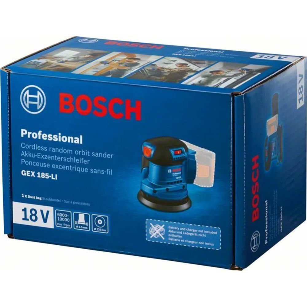 Эксцентриковая шлифмашина «Bosch» GEX 185-LI Professional, 0.601.3A5.020