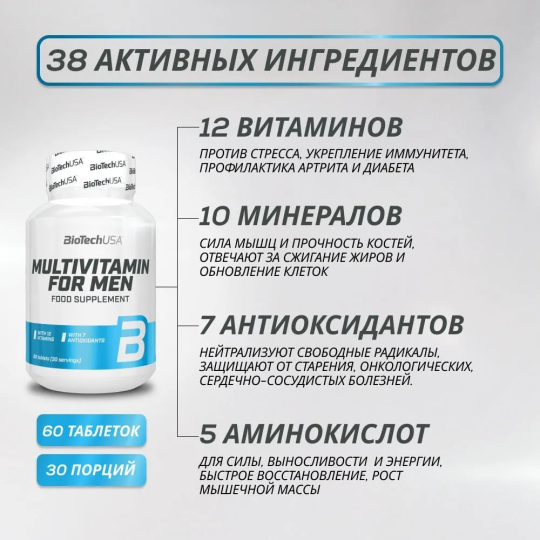 Витаминно-минеральный комплекс для мужчин BiotechUSA Multivitamin for Men 60 таблеток