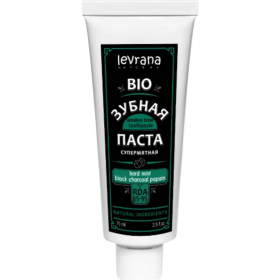 Зубная паста «Levrana» Hard mint & black charcoal & papain, био су­пер­мят­ная, с углем и па­па­и­ном, 75 мл