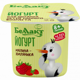 Йогурт «Бел­лак­т» дет­ский, малина и зем­ля­ни­ка, 3%, 100 г