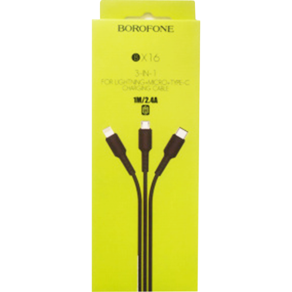 USB-кабель «Borofone» BX16 3в1 L+M+T, черный, 1 м #0
