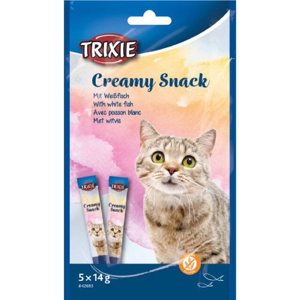 Лакомство для кошек «Trixie» Creamy Snacks, без глютена и сахара, рыба/курица, 5х14 г