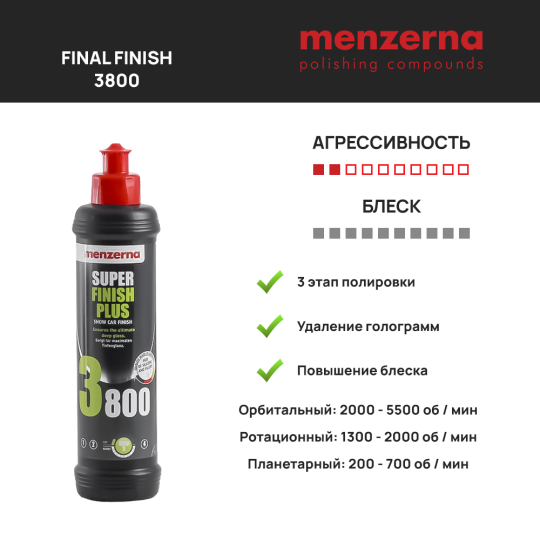 Полировальная паста Menzerna Super Finish Plus 3800 низкоабразивная антиголограммная - 0,25 л