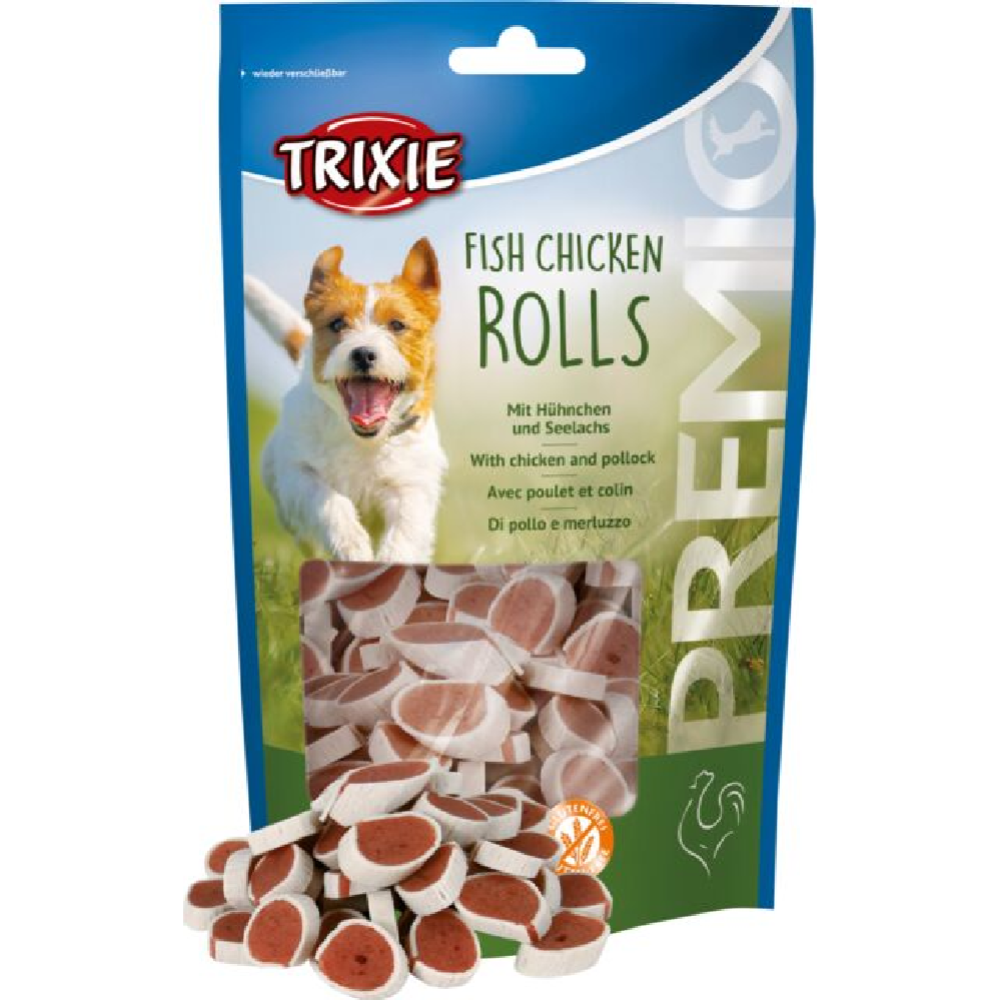 Лакомство для собак «Trixie» Premio, куриные рулеты с рыбой, без глютена и сахара, 75 г