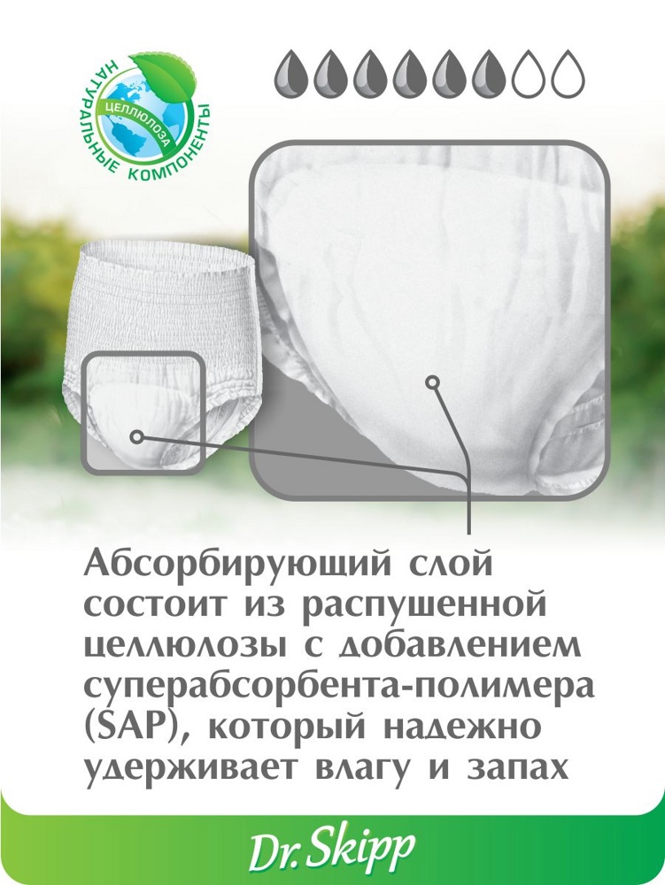 Dr.Skipp Standard 2 Medium Подгузники-трусики впитывающие для взрослых  (80-120 см) , 20 шт х 4 уп. {00162}