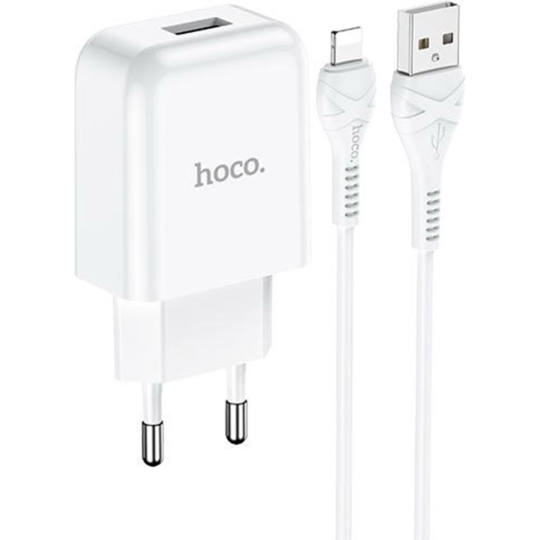 Сетевое зарядное устройство «Hoco» N2 + AM-8pin Lightning, белый, 1 м