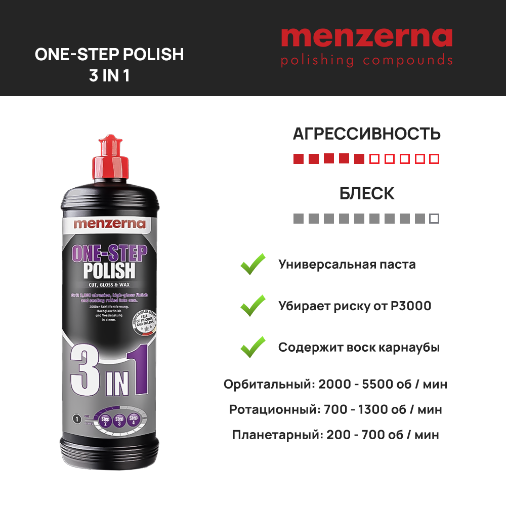 Полировальная паста Menzerna One Step Polish 3in1 среднеабразивная антиголограммная - 1 л