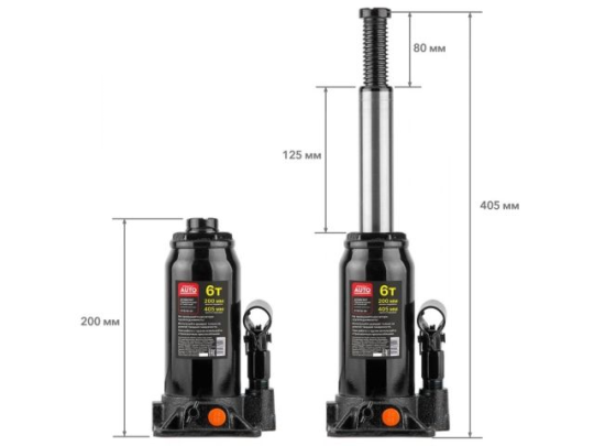 Домкрат гидравлический 6т бутылочный 200-405мм STARTUL AUTO (ST8019-06) (h min 200мм, h max 405мм)