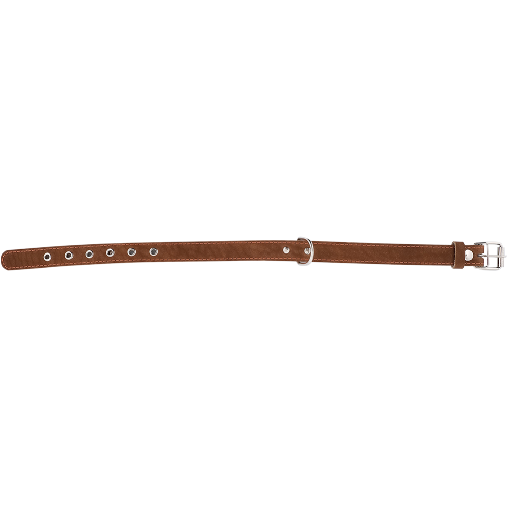 Ошейник «Хампо» кожаный, коричневый, 2.5х43-55 см, кольцо посередине, подшитый