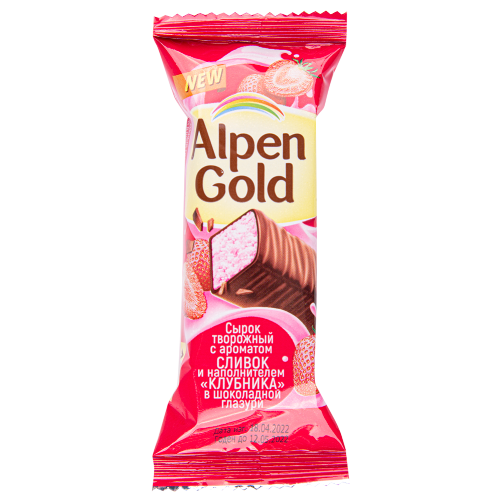Сырок тво­рож­ный «Alpen Gold» клуб­ни­ка в шо­ко­лад­ной гла­зу­ри, 40 г