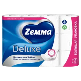 Zemma Deluxe Туалетная бумага, Деликатная забота, 3 слоя, 12 рулонов