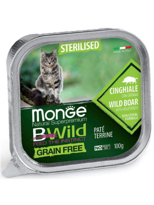 Влажный корм Monge Cat BWild GRAIN FREE для стерилизованных кошек, беззерновой, из кабана с овощами, 16 шт х 100 г