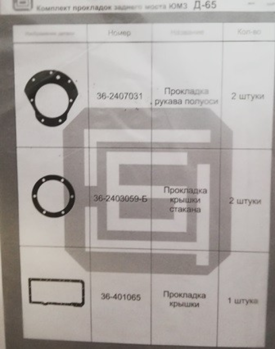 Комплект прокладок заднего моста Д-65 (5 позиций) трактора ЮМЗ