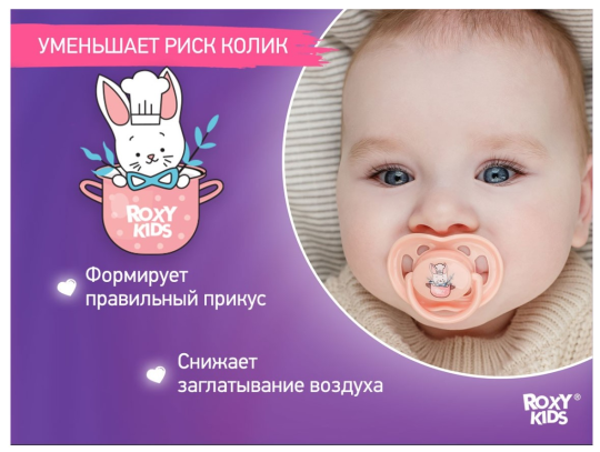 Соска-пустышка Roxy Kids BUNNY ортодонтическая 6-18 мес с футляром 2шт